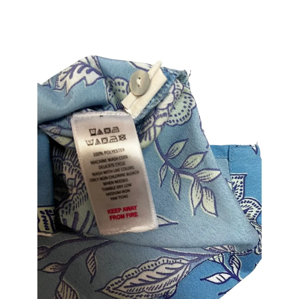 Rachel Zoe Blue Floral Button Front Pajama Top Short Sleeve XL